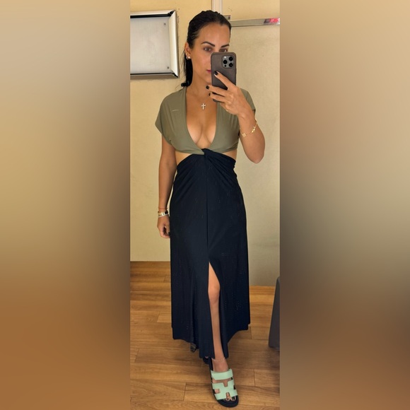 Vix Paula Hermanny Loop Midi Cover Up Black Olive Green Beach Pool Dress XS - Picture 11 of 12